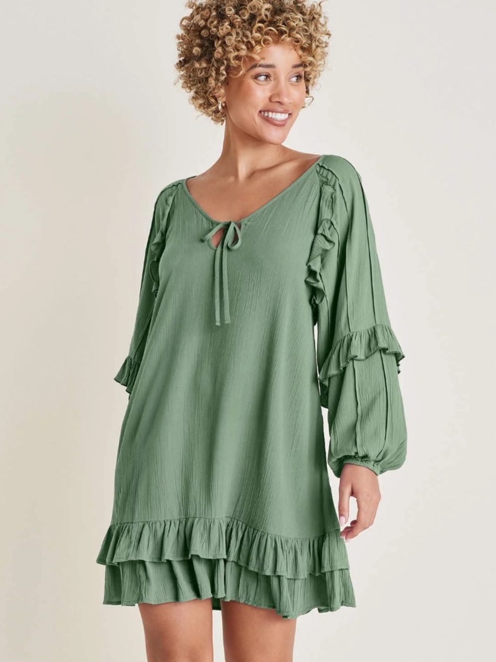 VENUS Ruffle Mini Dress - Basil NWT
